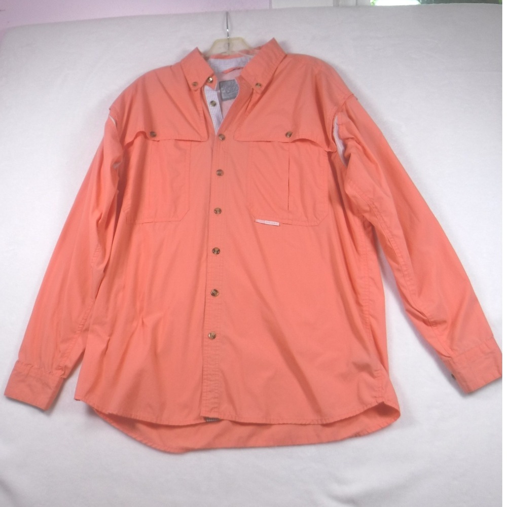 Lady Drake Boyfriend Cut Fishing Shirt Coral Orange Womens Medium Long Sleeve